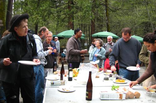 Sharing appetizers at San Jose Camp near Yosemite